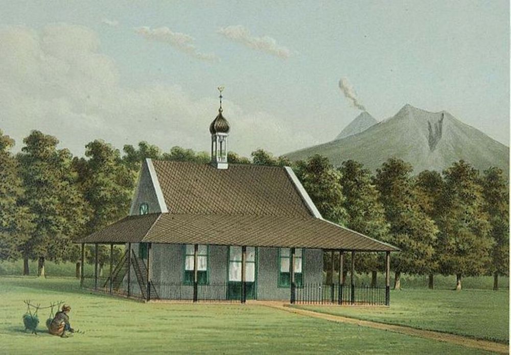 Lukisan Gereja Berlatar Belakang Gunung Merbabu di Salatiga tahun 1883 © Wikipedia